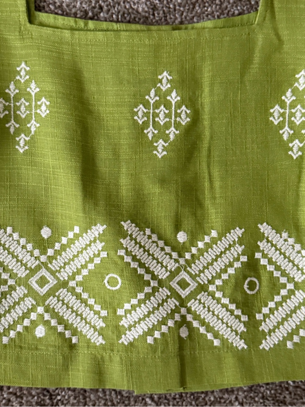 🌴 Calypso St. Barth Olive Green Embroidered Square-Neck Crop Top - Picture 7 of 13